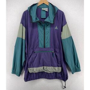 NIKE Jacket Mens L ACG Anorak Hoodie Windbreaker Colorblock Y2K Blue Purple VTG
